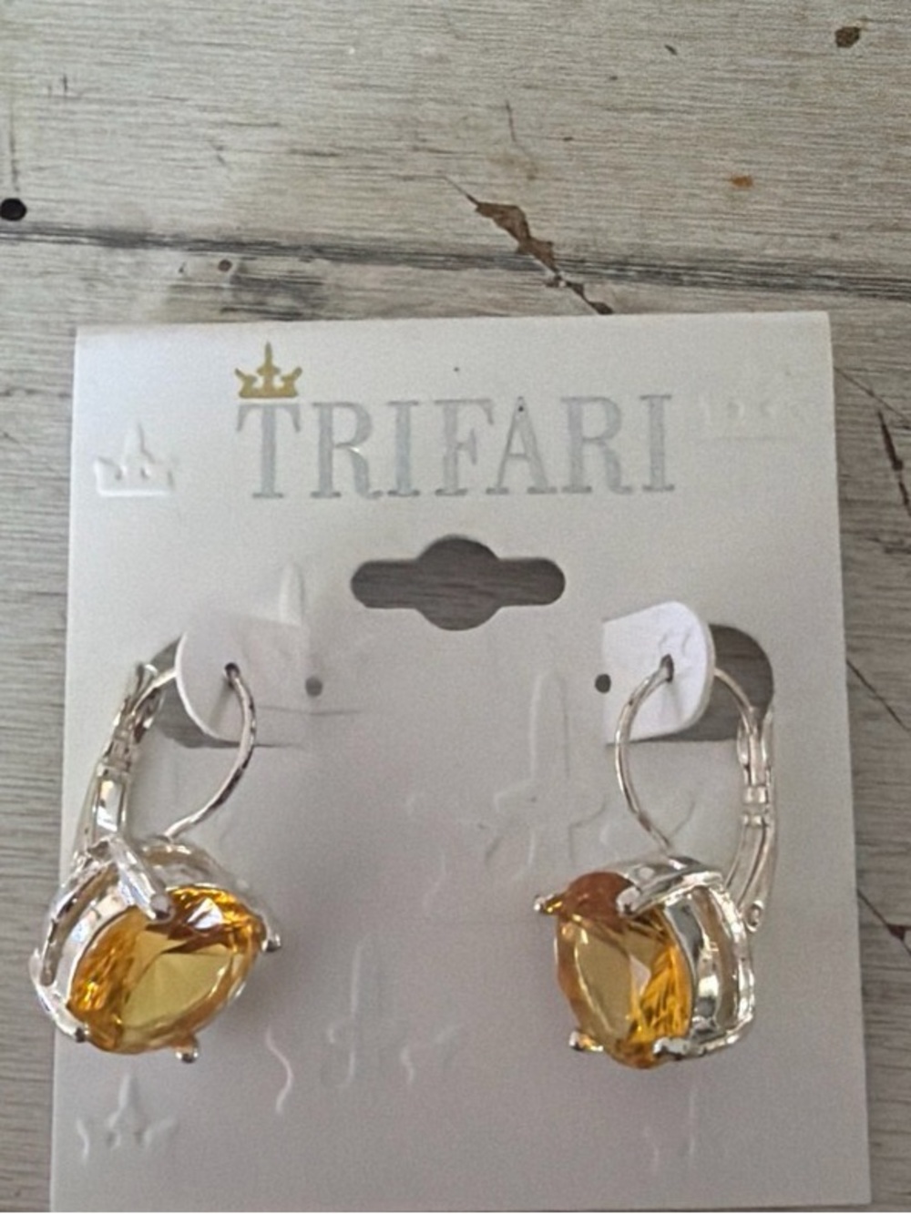 Trifari Gold-Tone Yellow Stone Drop Earrings
